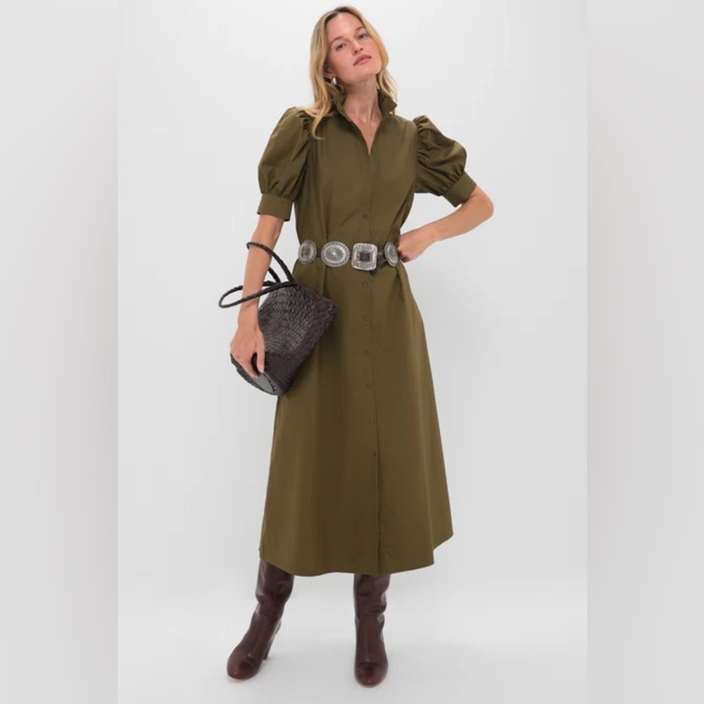 Tuckernuck - Hyacinth House Olive Green Ruffle Collar Louisa Maxi Dress - Medium